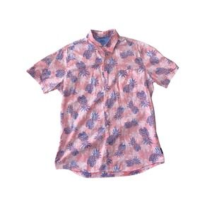 IZOD Saltwater Pink Pineapple Print Button Up Shirt Mens Large Short Sleeve